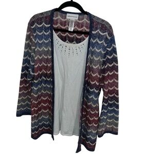 Alfred Dunner XL Chevron Knit Cardigan Sweater Set vintage grandmacore 90s y2k